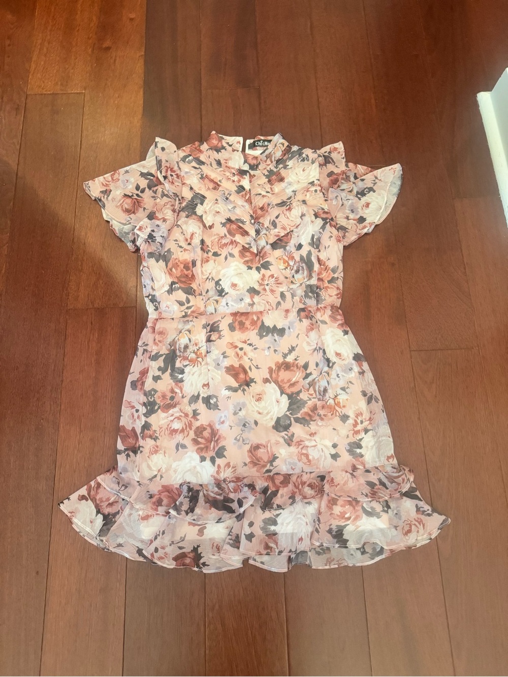 chic Blush Floral Ruffle Mini Dress - Picture 2 of 5